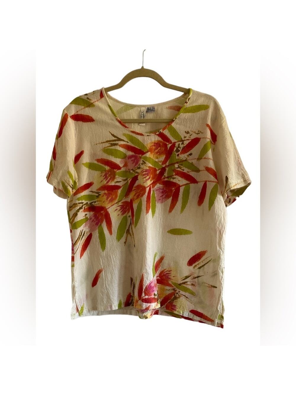 Winter Sun women’s size M short sleeve cotton floral print blouse top